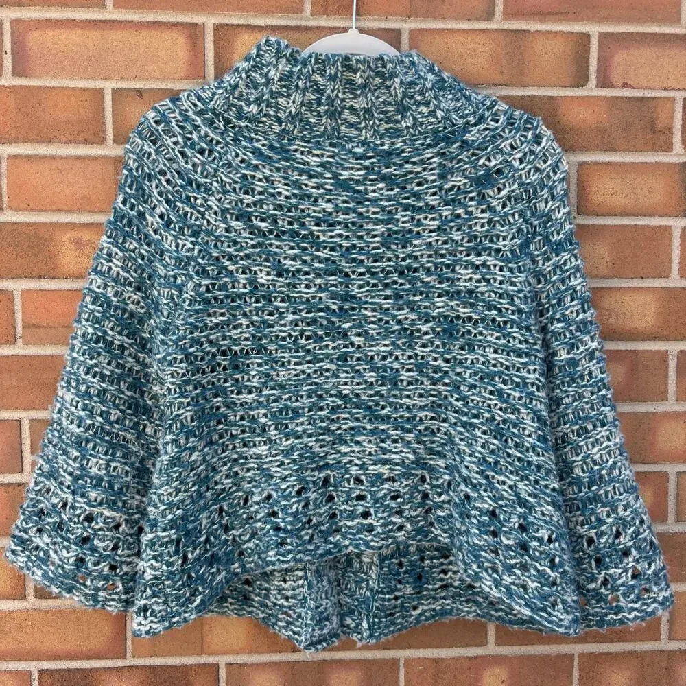 Free People Cardigan 3 Button Sweater Blue Chunky Knit Wool Blend Womens Small